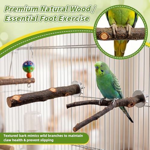 8 Pcs Natural Wood Bird Toys & Perches Set for Cages