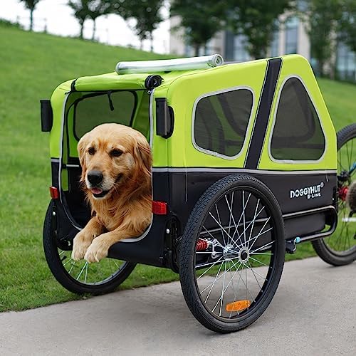 DOGGYHUT® S-Line XL Pet Bike Trailer & Stroller for Large Dogs Up to 100 lbs, Folding Dog Cart with Shock-Absorbing Suspension Wheels, Low Center of Gravity, Parking Brakes
