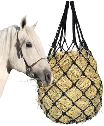 Hay Nets for Horses Slow Feed:Hay Feeder Nets for Horses-40 Inch Length Hay Net with 2 Pairs Gloves-Durable Hay Bags for Horses Goats Sheep Donkey