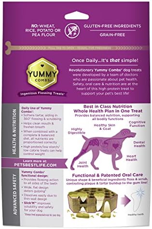 Yummy Combs Dog Dental Treats – Vet VOHC Approved – Delicious Chicken Protein – Removes Tartar with Cleaning Comb Shape – Medium 12oz and Large 12oz