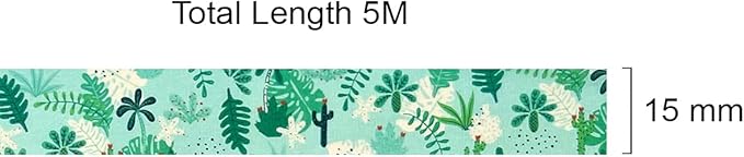 allydrew Washi Masking Tape, 15mm x 5M, Green Ferns