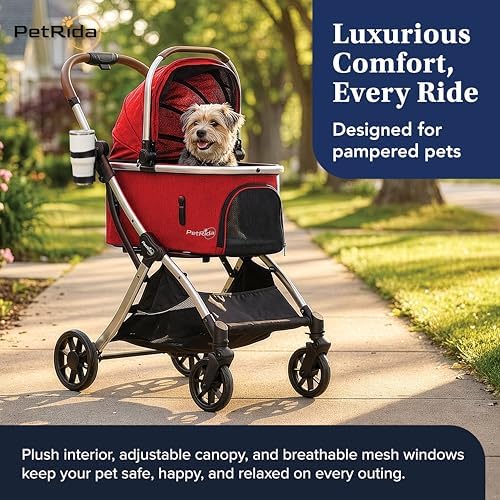 Dog Stroller with Detachable Carrier for Small Dogs & Cats, Red