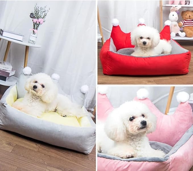 Cute Crown Pet Princess Beds for Small Dogs Luxurious Crown Dog Priness Beds Winter Warm Puppy Cat Sofa Bed Shih Tzu Yorkies Kennels Removable Mascotas Supplies (Red Crown, S Below 4.0kg)