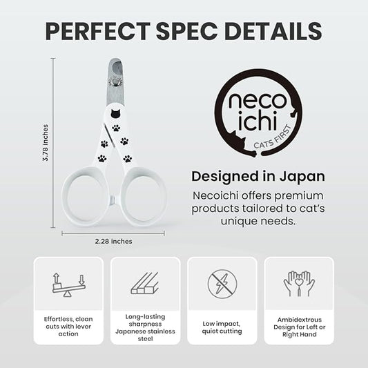 Necoichi Purrcision Feline Nail Clipper | Lever Principle Cat Nail Clipper | Butter-Smooth Cuts | Seki, Gifu Swordsmith Craftsmanship | Stainless Steel Cat Claw Trimmer for Indoor Cats (White)