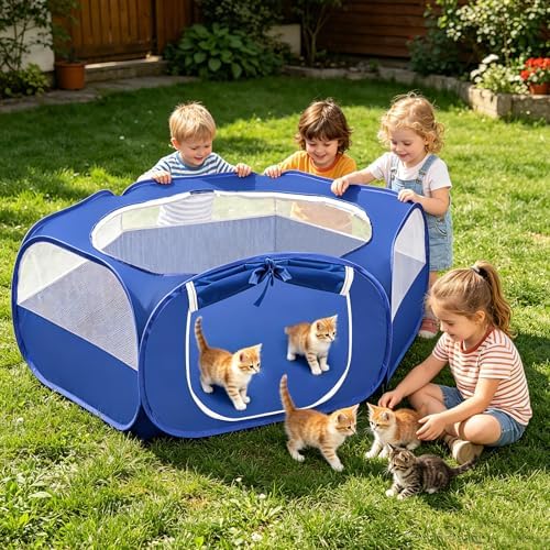 Fortable Small Pet Playpen with Top Cover Indoor Outdoor Use, Blue