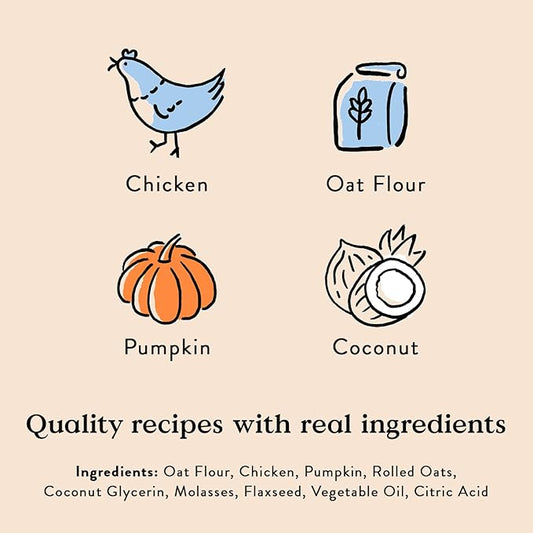 Bocce's Bakery Oven Baked Sunday Roast Treats for Dogs, Wheat-Free Everyday Dog Treats, Made with Real Ingredients, Baked in The USA, Natural Soft & Chewy Cookies, Chicken & Pumpkin Recipe, 6 oz