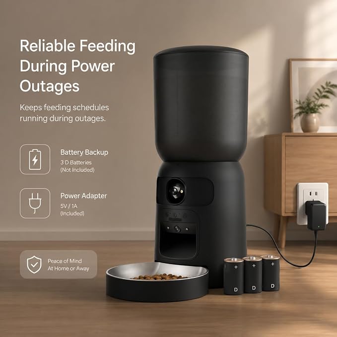 Automatic Cat Feeder with Camera, 2K WiFi App-Controlled Pet Feeder | 2K Dual-Camera Monitoring, 2.4/5GHz WiFi, App Control, Motion Tracking, Portion Control, Dual Power, 6L Capacity