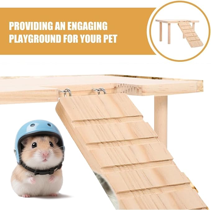 2-in-1 Wooden Hamster PlatformClimbing Stairs for Food Bowl Water Bottle Hamster Cage Accessories Dwarf Syrian Hamsters Gerbils Mice or Other Small Pets(Ladder - Middle)