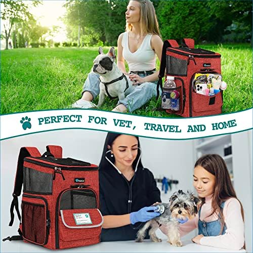 PetAmi Dog Backpack Carrier, Airline Approved 4-Way Entry Cat Bag, Red