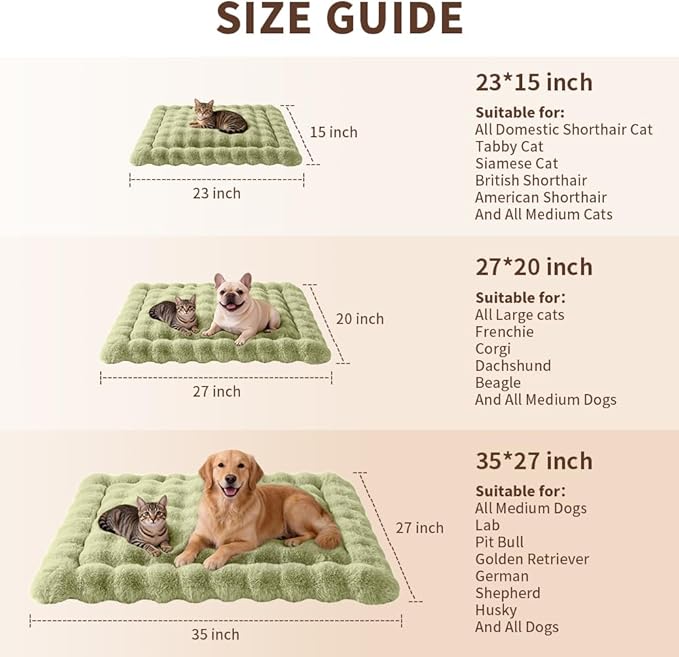 Cat & Dog Bed Mat, Soft Plush Faux Fur Kneading Pet Bed for 2 Cats or Small Dogs, Machine Washable Cat Sleeping Pad, Non-Slip Fluffy Pet Rug for Indoor Cats Kittens & Small Dogs, 27x20 In Green
