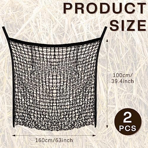 Fabbay 2 Pcs Slow Feed Hay Net for Horses, 63 x 40 Inch Hay Bag, Black
