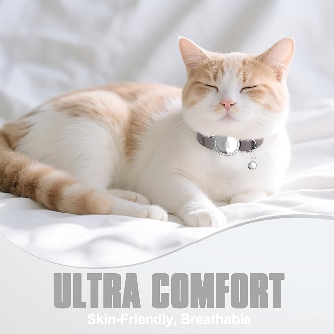 AirTag Cat Collar, Elastic Tracker Collar with Airtag Holder and Bell | Compatible with Apple Air Tag, Lightweight & Scratch Resistant, Adjustable Stepless GPS Pet Collar for Cats Kittens, Brown