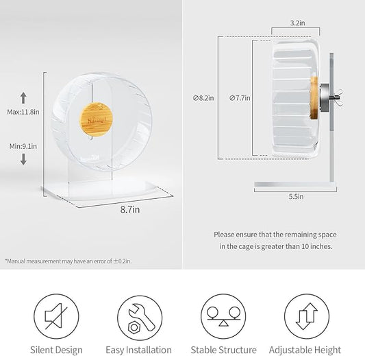 Niteangel Super-Silent Hamster Exercise Wheels: - Quiet Spinner Hamster Running Wheels with Adjustable Stand for Hamsters Gerbils Mice Or Other Small Animals (S, Transparent)