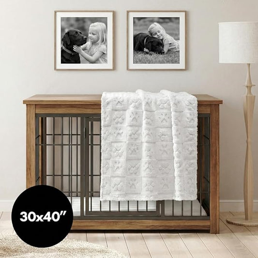 Americanflat 30x40 Jacquard Fleece Throw Blanket - Soft and Breathable Pet Blankets for Couches, Bed, Chair - Fleece Blanket for Home, Bedroom, or Outdoor - Cream Paw Print Blankets for Dogs or Cats