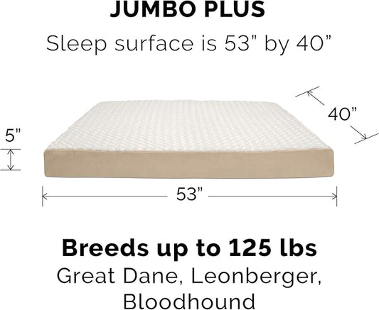 Furhaven Orthopedic Dog Bed for Large Dogs w/ Removable Washable Cover, For Dogs Up to 125 lbs - Ultra Plush Faux Fur & Suede Mattress - Cream, Jumbo Plus/XXL