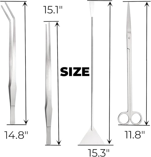 Hiceeden 4 Pcs 15 Inch Long Aquarium Aquascape Tools, Stainless Steel Aquascaping Tools Kit Include Aquarium Tweezer, Scissor, Spatula, Aquatic Plants Tool Set with Storage Pouch for Fish Tank
