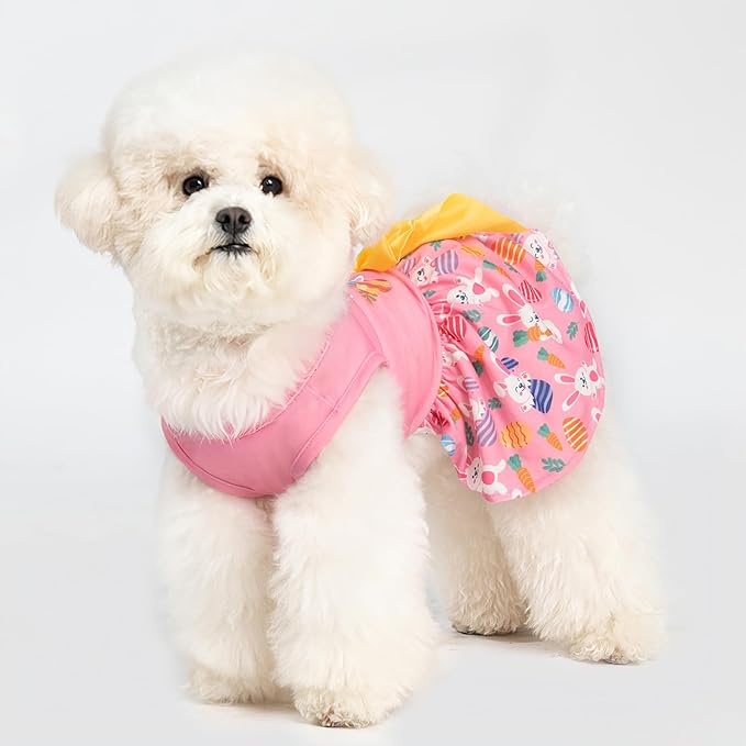 PUPTECK Print Dog Easter Dress Pet Costumes Apparel with Cute Bowtie Puppy Clothes Outfit, Rabbit, M