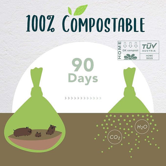 60 Count Compostable Dog Poop Bags, Extra Thick, Leak Proof, Unscented, Eco-Friendly, 9 x 13 Inches