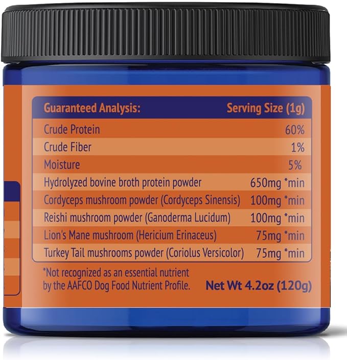 Grass-Fed Beef Bone Broth Powder for Dogs - Rich in Protein & Collagen, Enhanced with Mushroom Blend for Strong Bones, Joint Flexibility, Digestive Comfort & Immune Support - Made in USA - 4.2oz