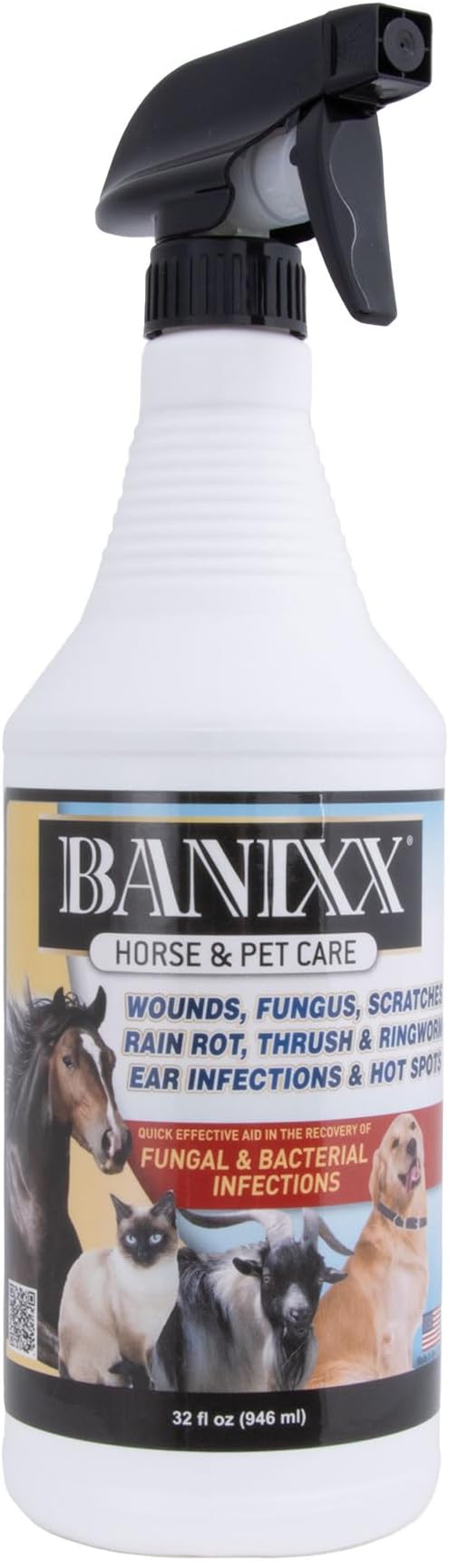 BANIX Horse and Pet Care Spray, Skin Support for Horses, Dogs, and Cats, Alcohol-Free, Non-Staining, No Odor, Made in USA, All-Weather Grooming Formula, 32 oz
