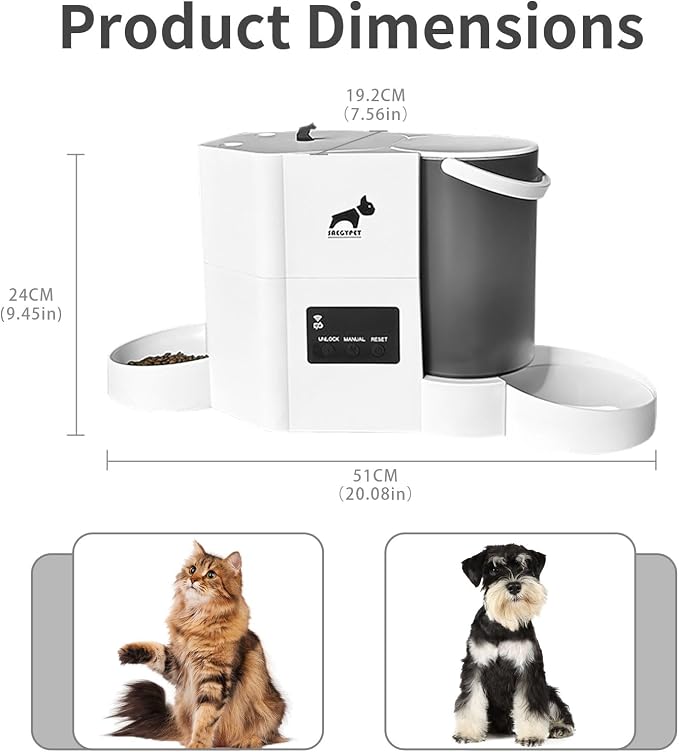 Automatic Cat Feeder 2-in-1 Cat Feeder and Gravity-Fed Water System | 3L Food Tank & 2L Water Tank for Supports 5G/2.4GHz Dual-band WiFi APP Remote Control | Up to 10 Timed Feedings Per Day