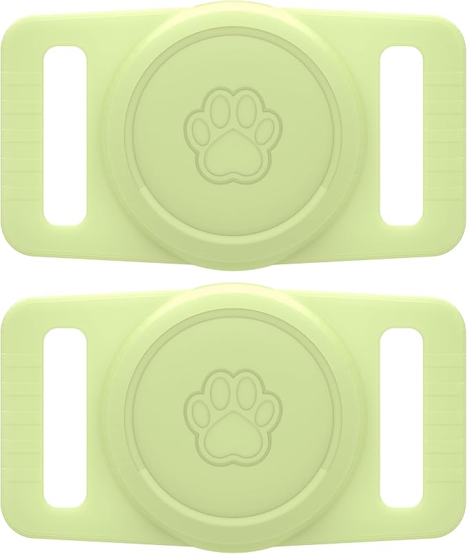 GOCII for Airtag Dog Collar Holder 2 Pack,Waterproof Dog Collar Holder for Apple AirTag(Gen 1 & 2),Silicone Air Tags Case for Dog Collars(Glow Green)