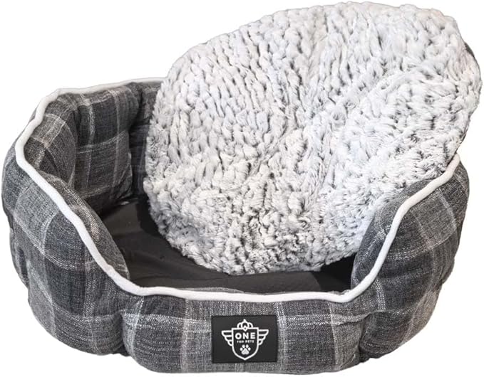 One for Pets Snuggle Pet Bed,Dog Bed, Cat Bed, Removable Washable Octagon Cuddle Bed,Anti Anxiety (Check Pattern, Medium (22.5 Inch))
