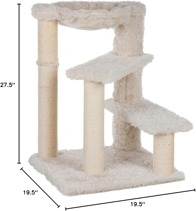 Trixie Baza Scratching Post โ Cat Tower with Jute Posts, Hammock & Step Platforms โ Indoor Cat Furniture for Scratching & Climbing โ Cream, 19.7" x 19.7" x 27.6"