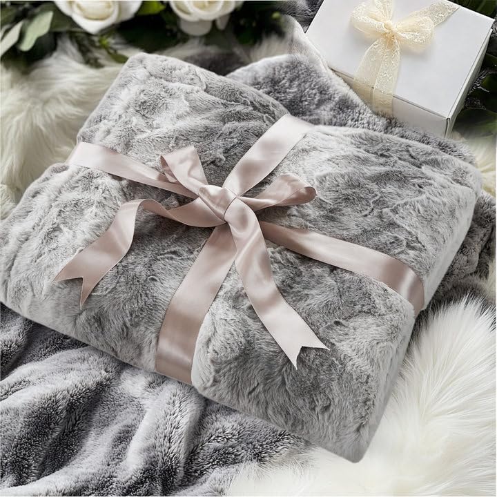 Madison Park Zuri Faux Fur Reversible Throw Blanket, 50 x 60 in, Grey