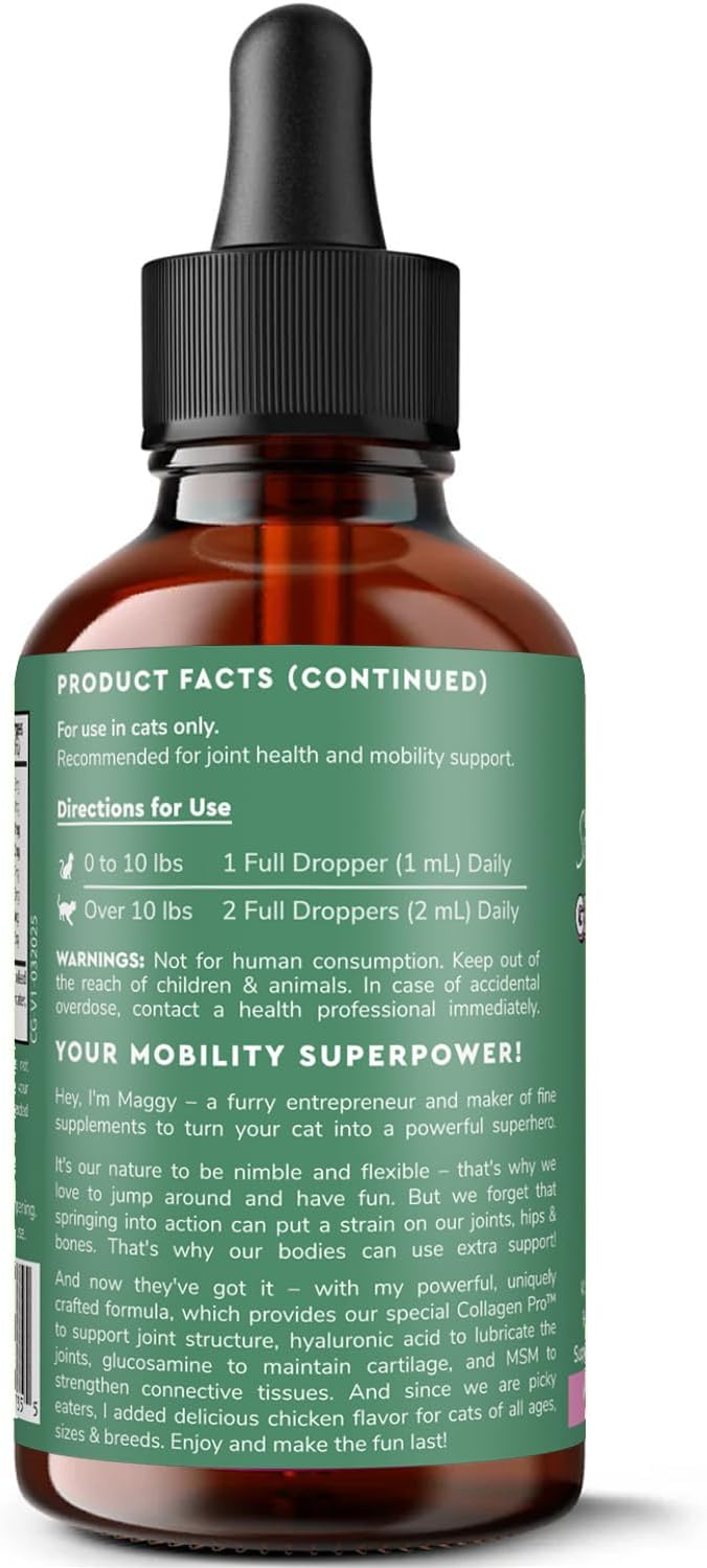 Premium Liquid Glucosamine for Cats โ with Collagen, Glucosamine, Chondroitin, MSM, Taurine & Hyaluronic Acid โ Cat Joint Support, Mobility & Flexibility - Hip & Joint Cat Supplement โ 2oz
