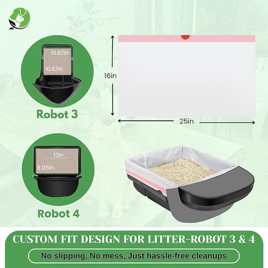 Tailhead Robot Liners – 100% Compostable - Compatible With Litter Robot 3/4 – 25" x 16" – Drawstring Close – Scent & Toxins Free – 40 Micron - Rip & Tear Resistant – 20 Count