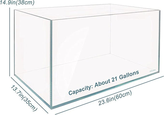 Allcolor Ultra Clear Rimless Aquarium Tank 6-60 gallons Low Iron Glass (21Gal - Top Glass Canopy)