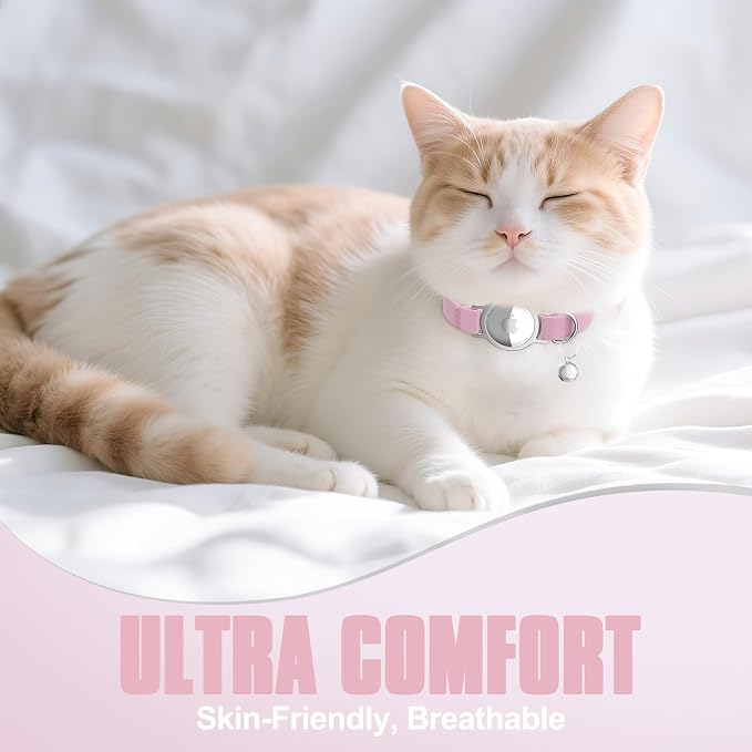 AirTag Cat Collar, Elastic Tracker Collar with Airtag Holder and Bell | Compatible with Apple Air Tag, Lightweight & Scratch Resistant, Adjustable Stepless GPS Pet Collar for Cats Kittens, Pink