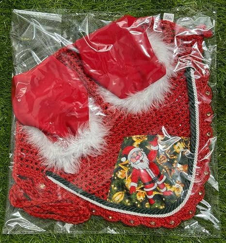 Horse Ear Bonnet Santa Claus Double Hats Fly Hood Ear Net Fly Veil Gift for A Christmas Equestrian Tack Equine (Printing, Cob)