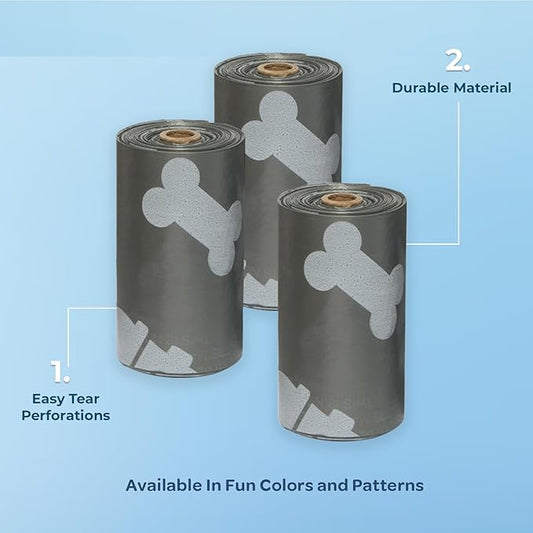 Best Pet Supplies Dog Poop Bags for Waste Refuse Cleanup, Doggy Roll Replacements for Outdoor Puppy Walking and Travel, Leak Proof and Tear Resistant, Thick Plastic - Gray, 150 Bags