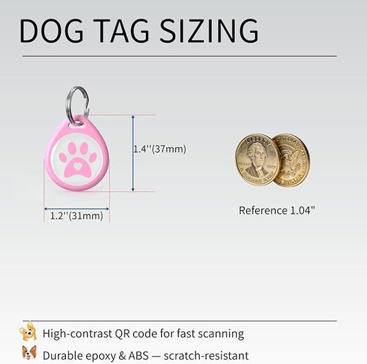 Smart QR Code Pet ID Tag for Dogs & Cats – Anti-Lost Collar Tag with Online Profile, Instant Email Alert on Scan, No Subscription Fees, No App Required (Pink, for Dog - 1.2")