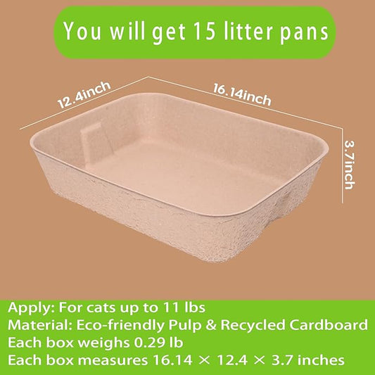 15 Pack Disposable Cat Litter Box, Travel Litter Box,Eco Friendly 100% Recycled Paper