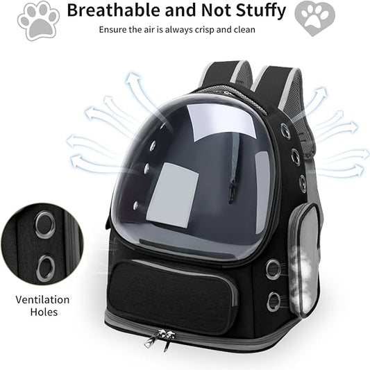 Cat Backpack Carrier for Cats and Small Dogs, Breathable Cat Bubble Backpack, Airline Approved Pet Travel Carrier for Hiking Camping Outdoor(Black)