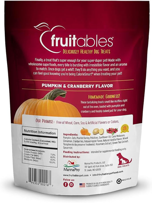 Fruitables Baked Dog Treats Pumpkin & Cranberry Wheat, Corn & Soy Free Healthy, Low Calorie 7 Ounces (Pack of 2)