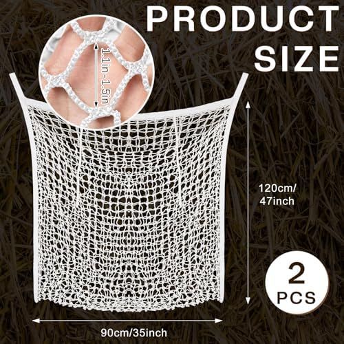 Fabbay 2 Pcs Slow Feed Hay Net for Horses, 35 x 47 Inch Hay Bag, White