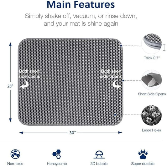 WePet Cat Litter Mat, Kitty Litter Trapping Mat, Honeycomb Double Layer Mats, No Phthalate, Urine Waterproof, Easy Clean, Scatter Control, Catcher Litter Tray Box Rug Carpet