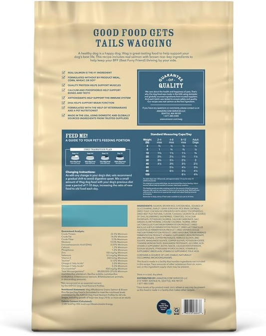 Amazon Brand - Wag Wholesome Grains Dry Dog Food with Salmon and Brown Rice, 30 lb Bag (Pack of 1)