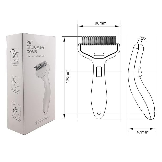 Self Cleaning Grooming Rake Brush for Shedding Gently Removes Loose Undercoat Mats Tangled Deshedding Grooming Tool for Dogs Cats Extra Wide (Black)