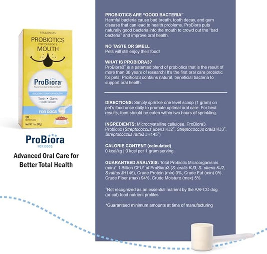 Probiora for Dogs | Dog Probiotic Supplement for Oral Care | Pet Probiotics to Reduce Bad Breath | Dog Nutritional Supplement for Dental Health | 30 Servings (Pack of 3, Jar)