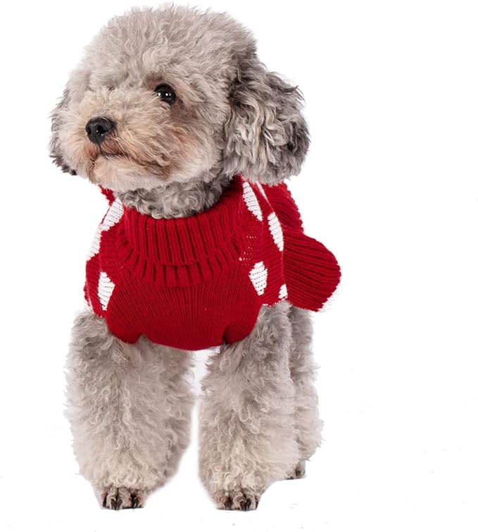 KYEESE Red Dog Sweater Dress with Leash Hole Turtleneck for Girl Dog Sweater Small Medium Knit Pullover Warm Pet Sweater for Fall Winter