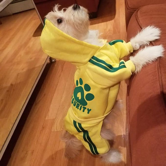 Oturnue's Soft & Warm Dog Outfit: Security Dog Jumpsuit Sweatshirt Hoodie for Small to Large Dogs & Cats (Yellow, XX-Small & Large)