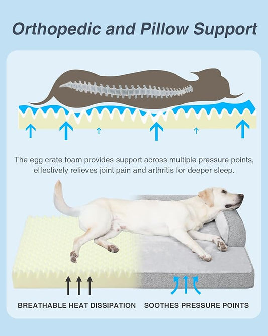 KSIIA Washable Dog Bed XL Senior Dog, Orthopedic Warm Soft Pet Sofa Waterproof Pet Couch with Sides, Non-Slip and Egg-Crate Foam Extra Large Beds with Removable Cover, 41x27Inch, Grey