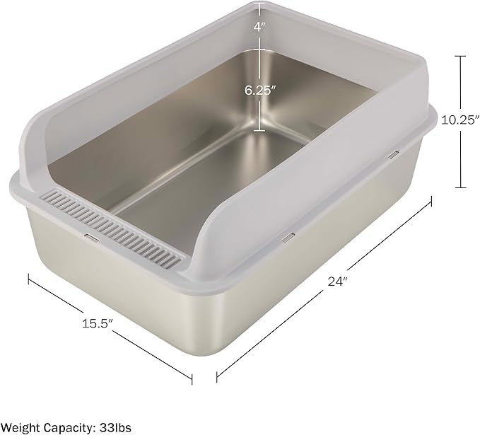 Stainless Steel Cat Litter Box with Lid - Large Litter Box with High Sides and Scoop Included - Easy to Clean, Leak-Proof, Anti-Odor Litterbox for Medium to Large Sized Cats - Pet Supplies by PETMAKER