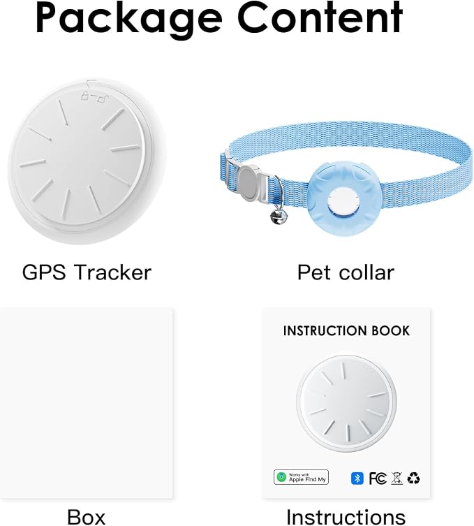 Cat Tracker, GPS Tracker Compatible with Apple Find My App(Only iOS),Cat Tracker Collar with Bell and Safety Elastic Buckle,No Monthly Fee,Territory & Location History,Blue