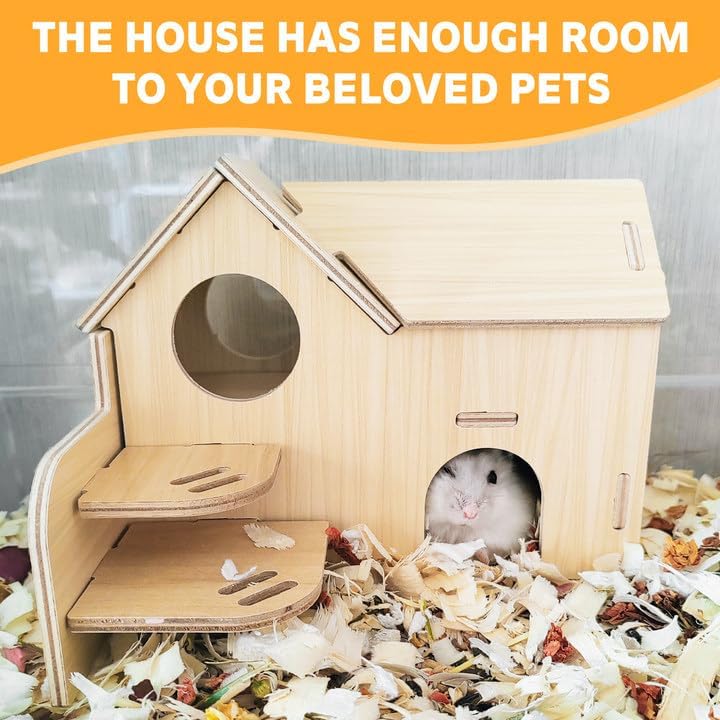 Hamster House,Tiny House with Slide House, Double-Decker Hut,Hamster Cage Accessories,Small Animal Habitat Decor for Hamster